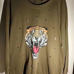 Forever 21 Studded Tiger Raglan Sweatshirt